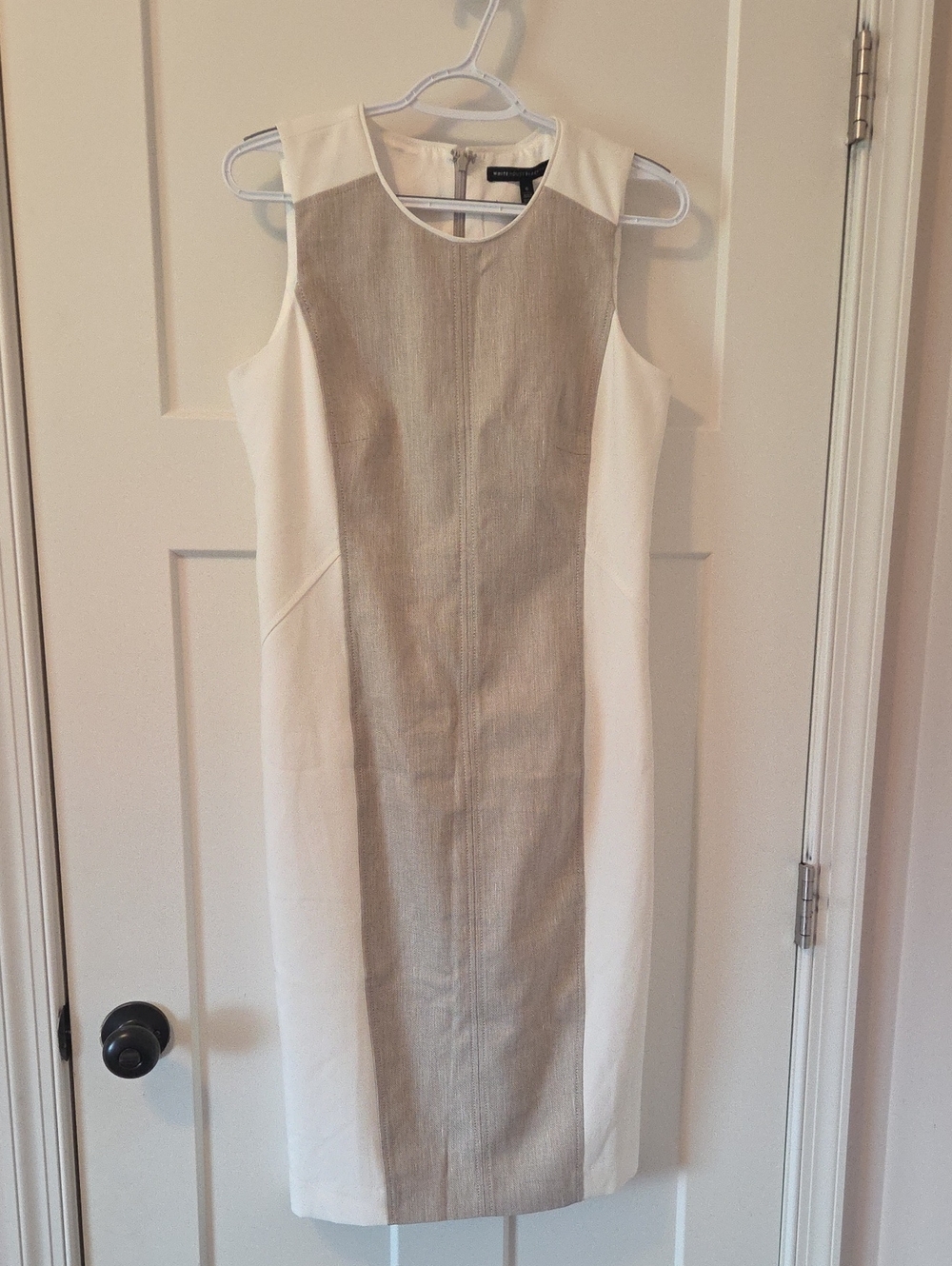 White House Black Market White and Taupe Colorblock Sleeveless Midi Dress
